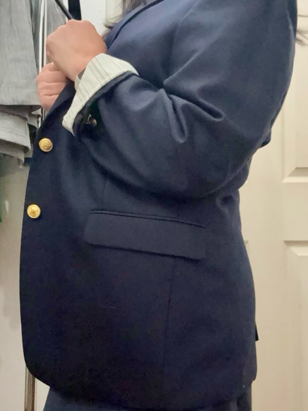 Lauren Ralph Lauren Women's Navy 100% Wool Blazer Gold Crest Buttons M/L